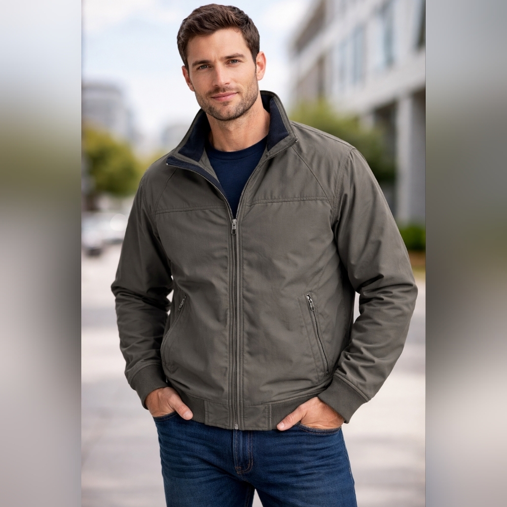 Lands’ End Squall Jacket Men’s Small Gray Full Zip Fleece Lined Windproof Coat